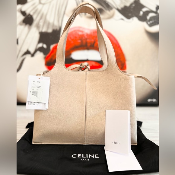 CELINE Tri Fold Small Grained Creamy Calfskin Leather Satchel - Picture 8 of 13